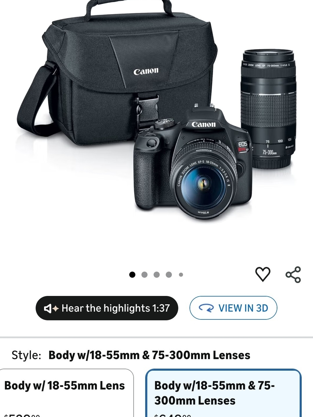 Canon Black DSLR Camera Kit with 18-55mm and 75-300mm Lenses With Flash Light